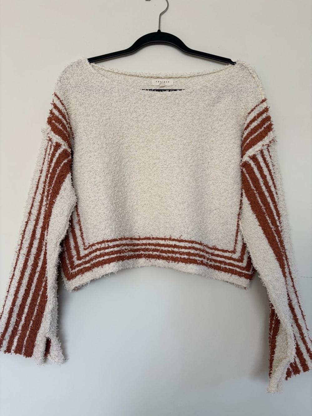 Promesa Cream & Rust Striped Cropped Sweater